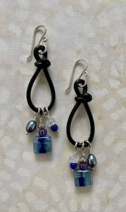 Kyanite, lapis, and moonstone charms earrings
