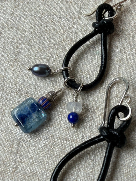 Kyanite, lapis, and moonstone charms earrings