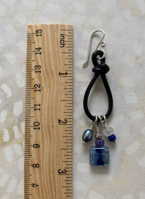 Kyanite, lapis, and moonstone charms earrings