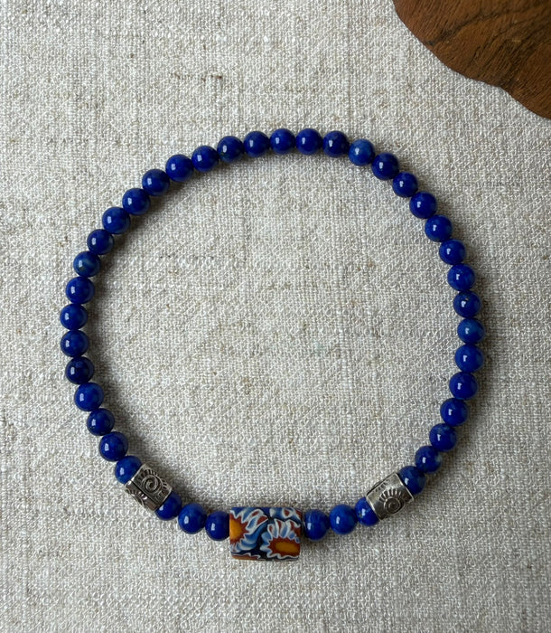 Lapis and Antique Millefiori Bead Bracelet