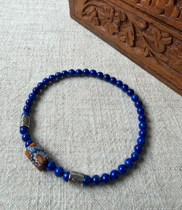Lapis and Antique Millefiori Bead Bracelet