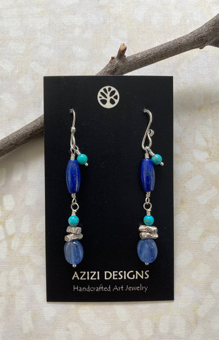 Lapis, Kyanite, Turquoise Earrings-1