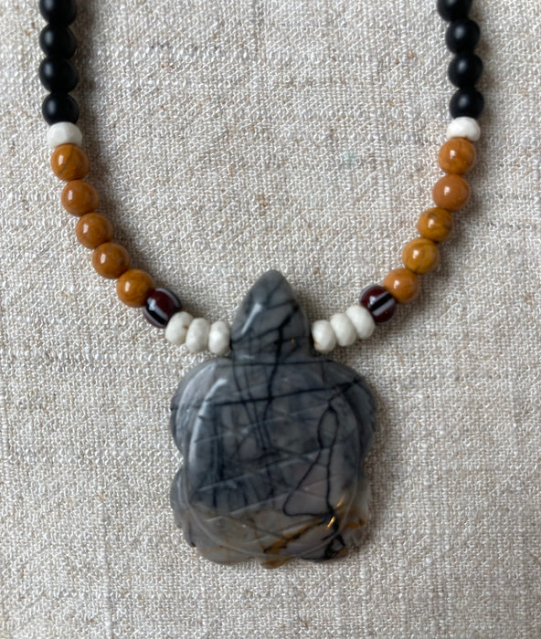 Picassco Jasper Carved Turtle Necklace