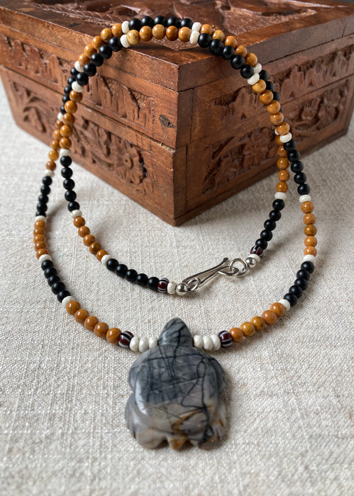Picassco Jasper Carved Turtle Necklace