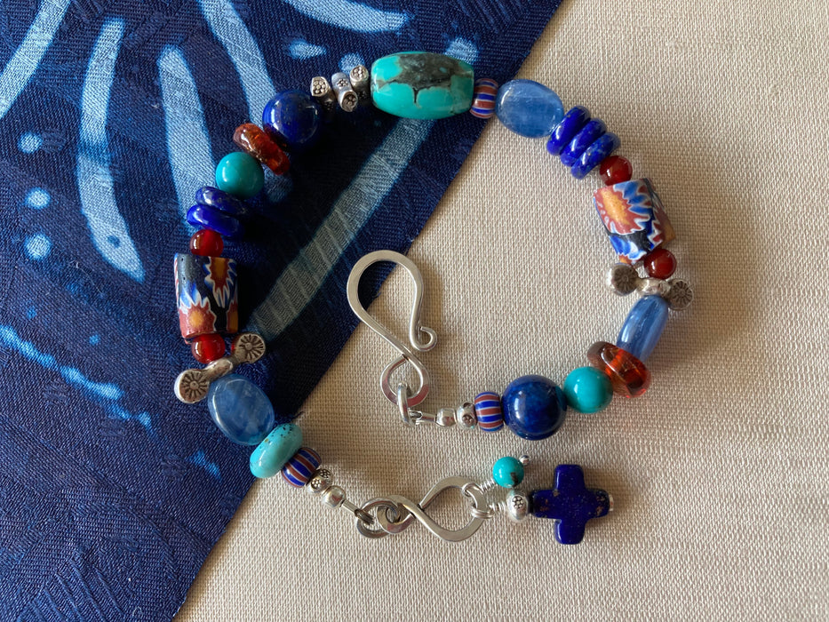 Multi-Gemstone and Antique Millefiori Bead Bracelet