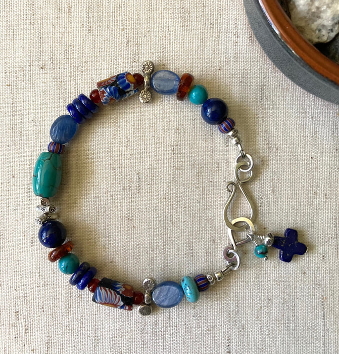 Multi-Gemstone and Antique Millefiori Bead Bracelet
