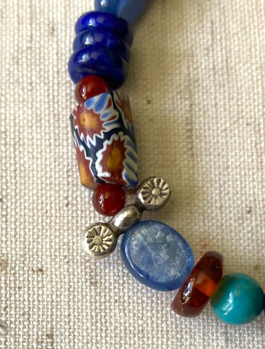 Multi-Gemstone and Antique Millefiori Bead Bracelet
